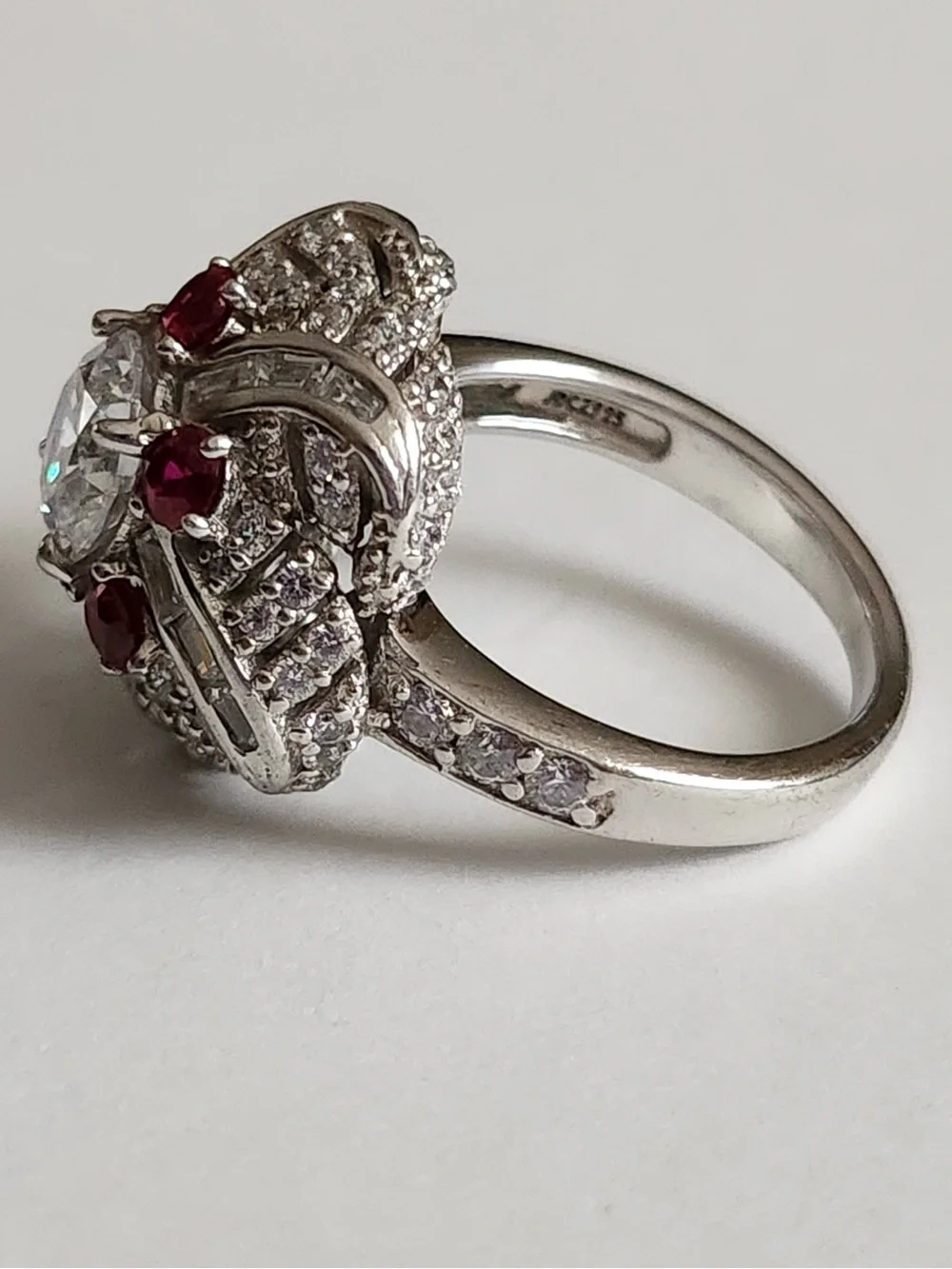 Jean Dousset JD Ruby Colored CZ Cocktail Ring 925 Sterling Silver Size 6